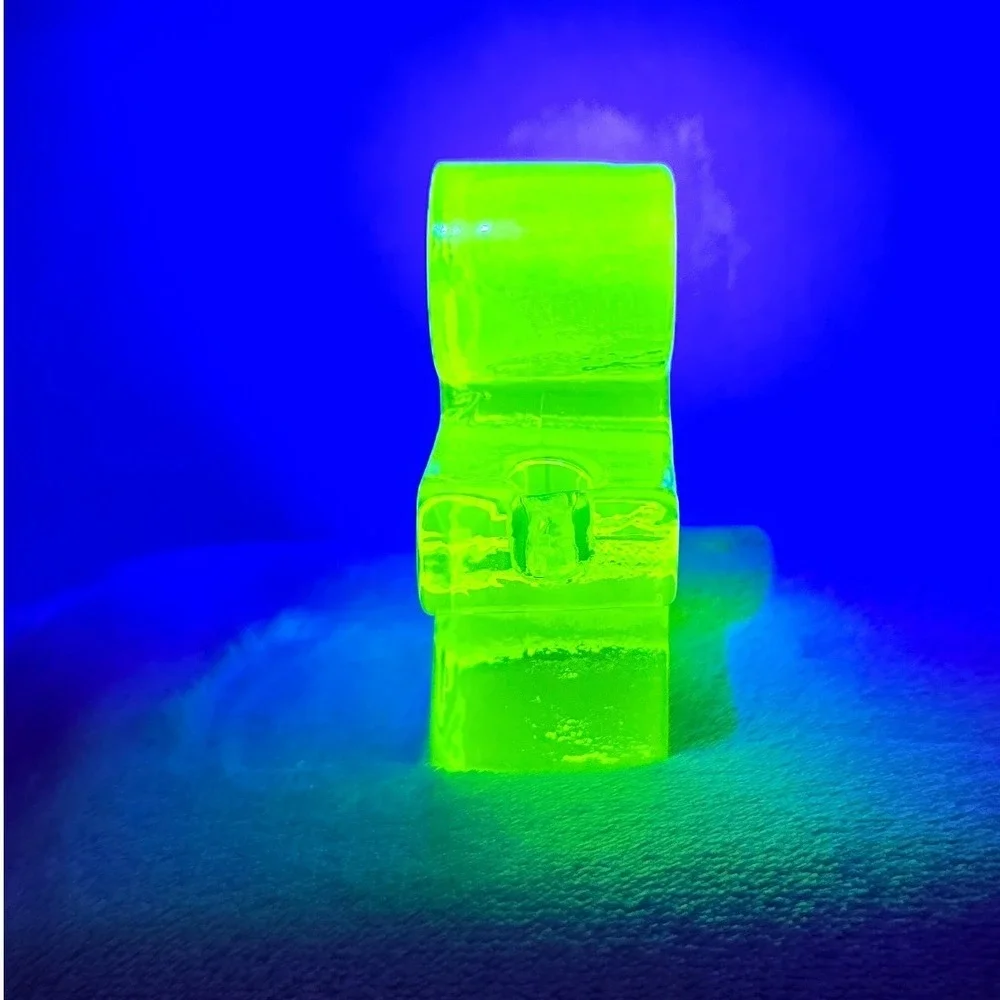 Czech Uranium Vaseline Glass Angel Mini‎ Candlestick Holder Figurine Glowing